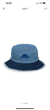 a blue bucket hat with an umbrella on it